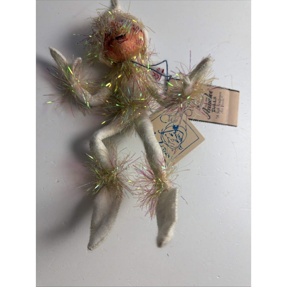 VINTAGE 1996 ANNALEE WHITE FROSTY WINTER TINSEL ELF CHRISTMAS SIGNED